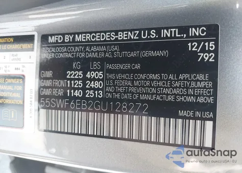 2016 Mercedes-Benz C 450 Amg 4Matic from USA, damaged, VIN 55SWF6EB2GU128272